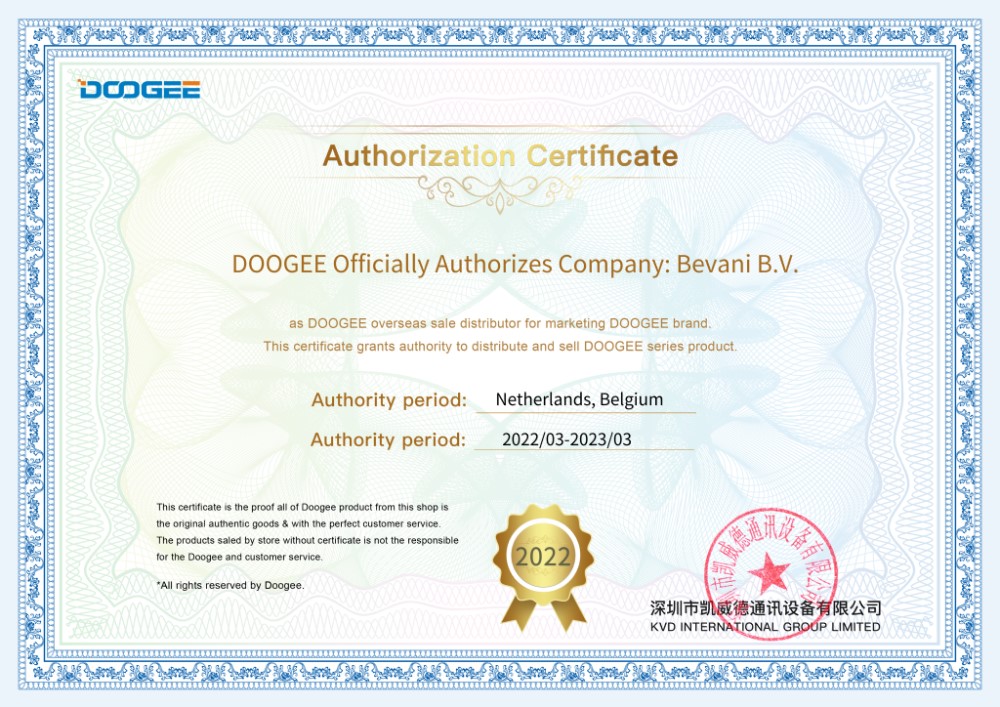 Doogee Authorization Certificate - Bevani B.V.
