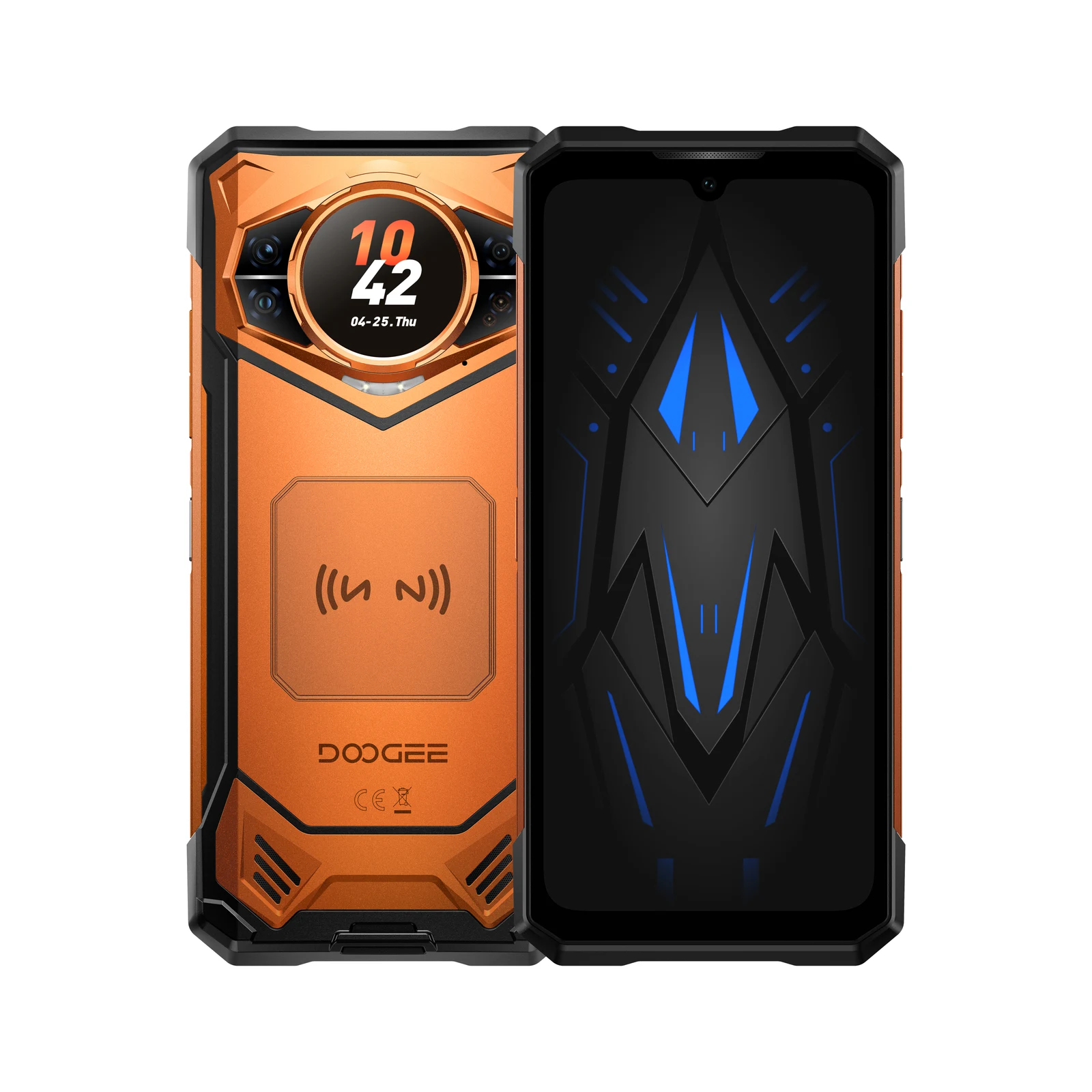 DOOGEE S200E VIP Edition in oranje – voor- en achteraanzicht