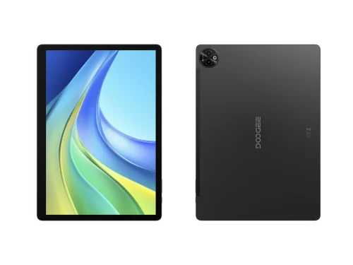 DOOGEE Tab E3 Max VIP Edition in zwart – voor- en achteraanzicht
