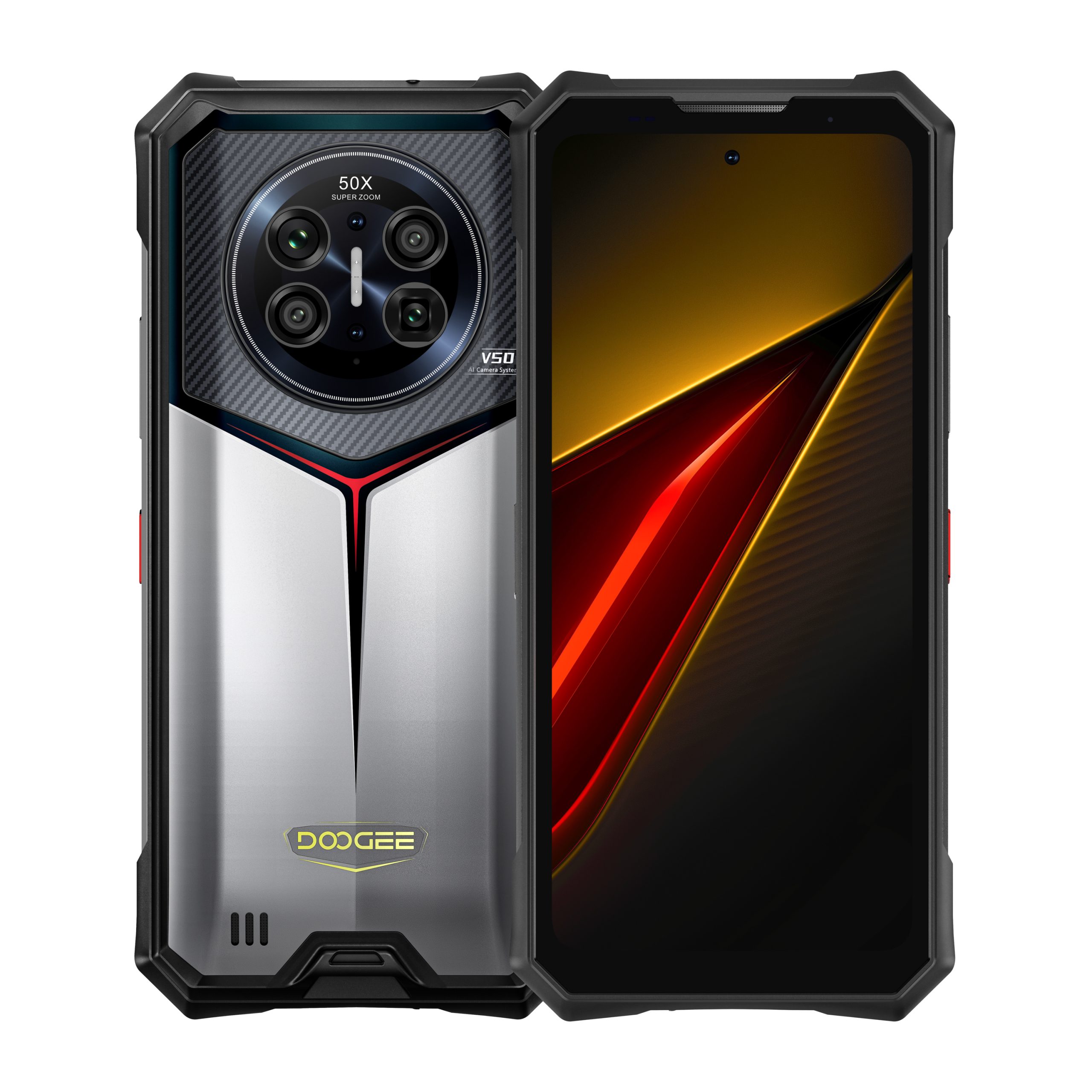 DOOGEE V50 in grijs, schermpresentatie en formaat – strakke productweergave