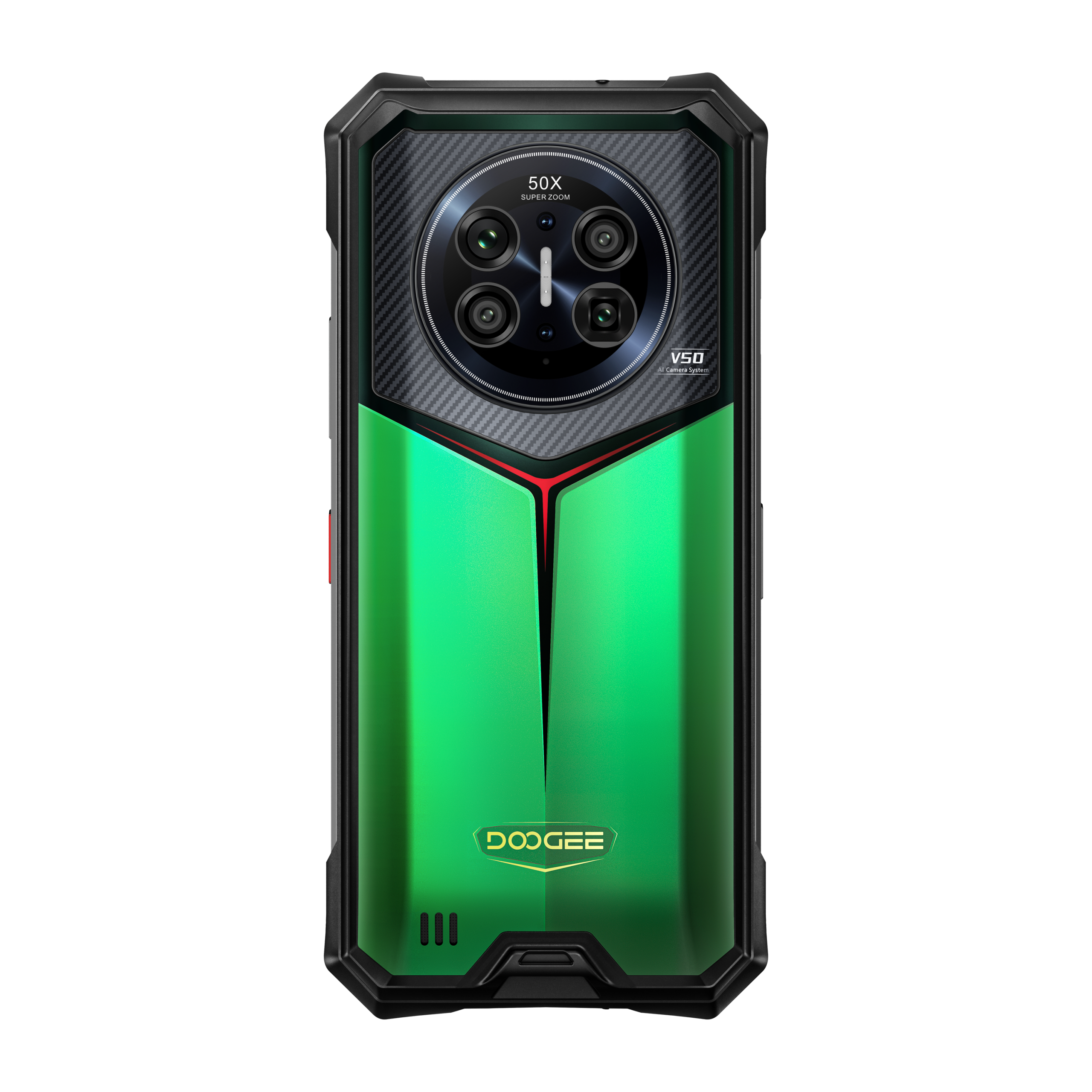 DOOGEE V50 in groen, voor- en achteraanzicht – overzichtelijke productweergave