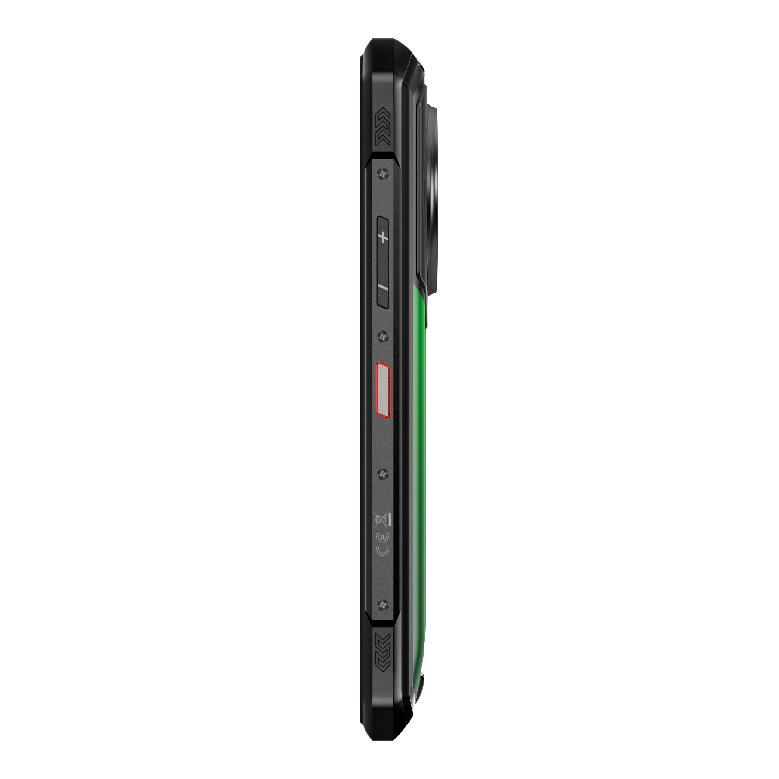 DOOGEE V50 in groen, knoppen en aansluitingen – rustige productweergave