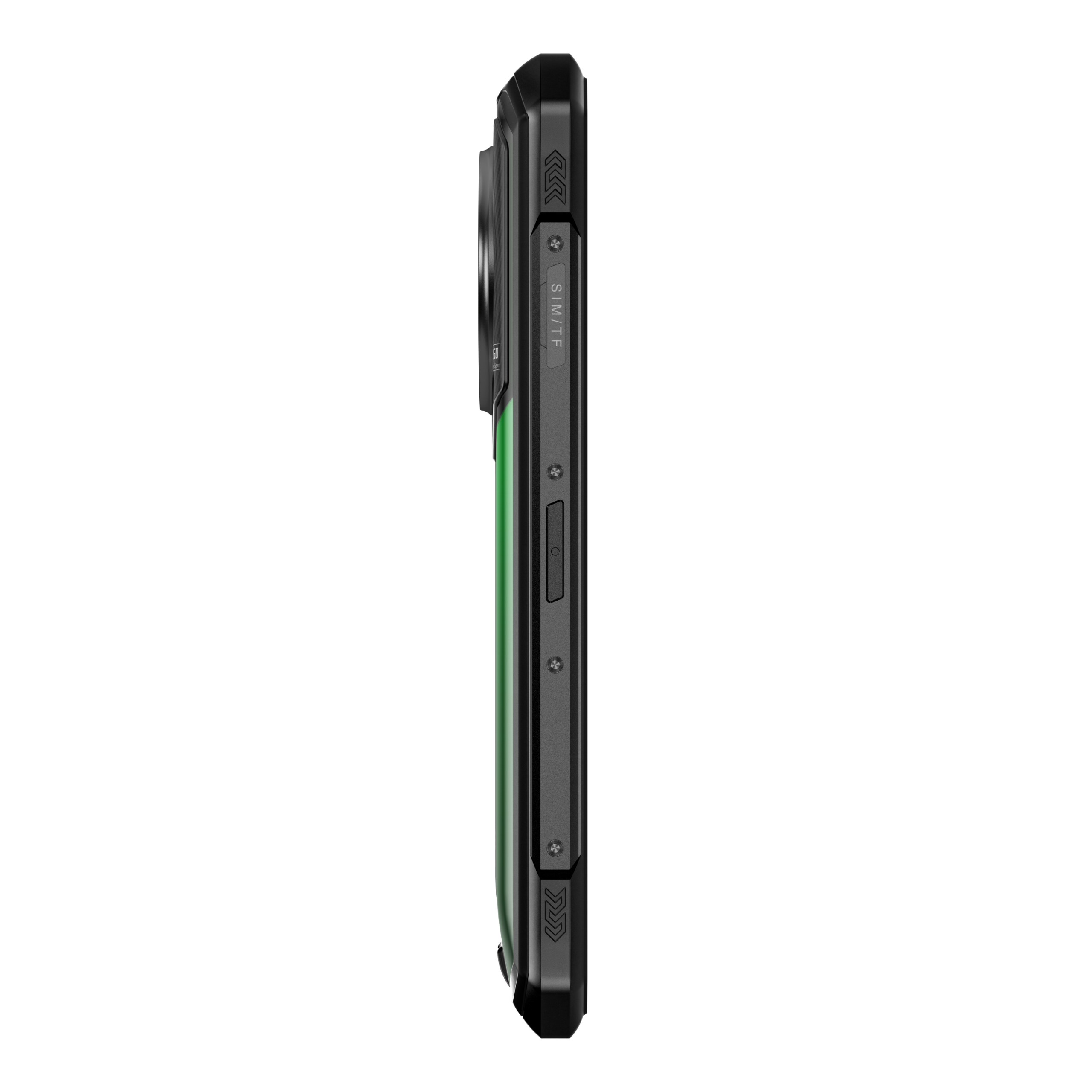 DOOGEE V50 in groen, ontwerpdetail van de behuizing – duidelijke productweergave